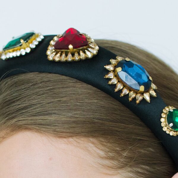 The Fernande Headband is crafted in New York from hand-embroidered crystal appliques