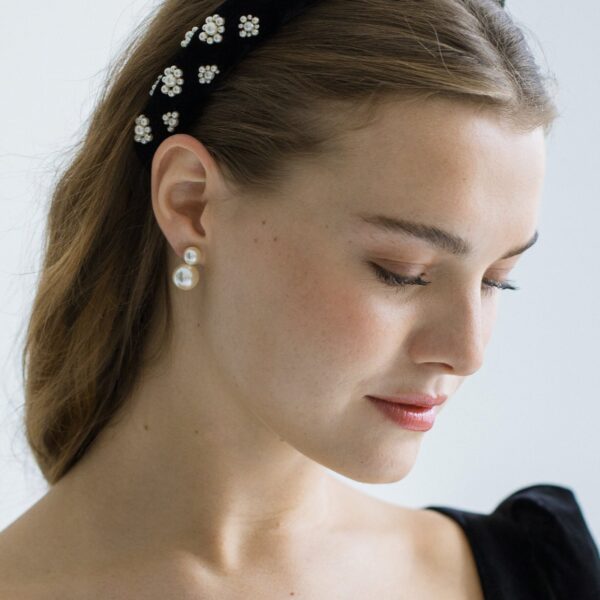 The Margaret Headband is made by hand in New York of embroidered pearl embellishment