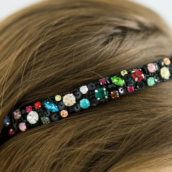 The Mika Headband is crafted in New York from hand-embroidered sequins and crystals