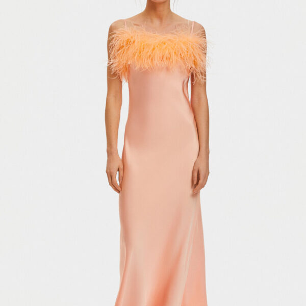 The Sleeper Boheme Slip Dress with Feathers in Light Peach