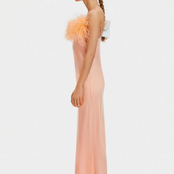 The Sleeper Boheme Slip Dress with Feathers in Light Peach