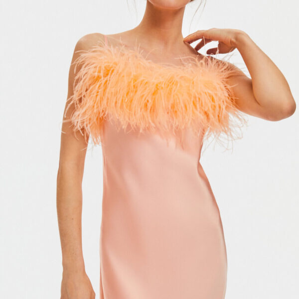 Boheme Slip Dress with Feathers in Light Peach - Image 7