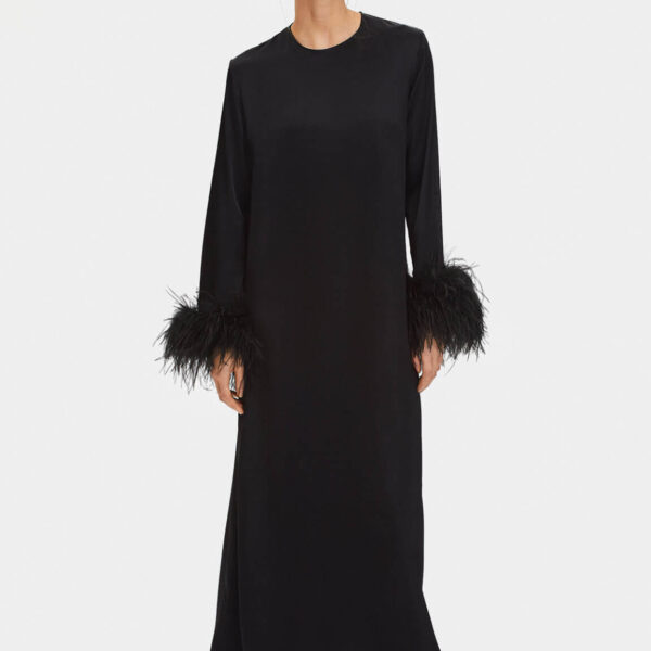 The Sleeper Suzi Maxi Dress with Detachable Feathers in Black