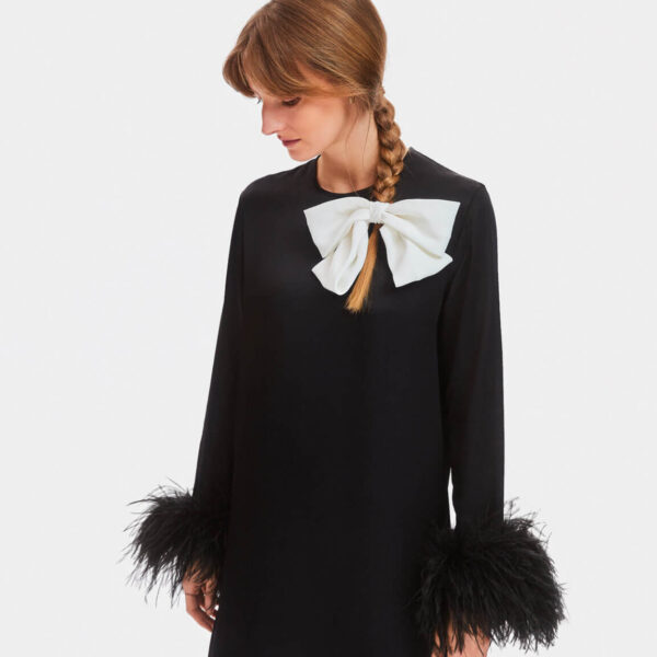 The Sleeper Suzi Maxi Dress with Detachable Feathers in Black