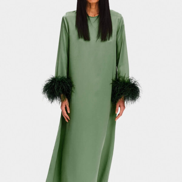The Sleeper Suzi Maxi Dress with Detachable Feathers in Green