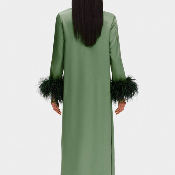 The Sleeper Suzi Maxi Dress with Detachable Feathers in Green