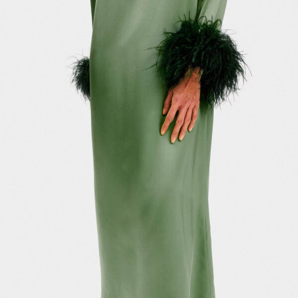 Suzi Maxi Dress with Detachable Feathers in Green - Image 7