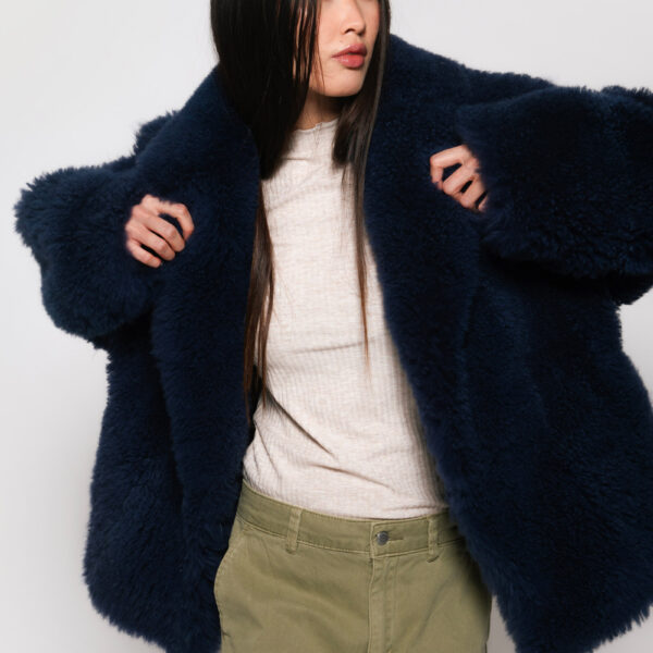 Midnight blue shaved mohair goat jacket - Image 4