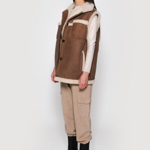 Tobacco merino shearling vest - Image 4