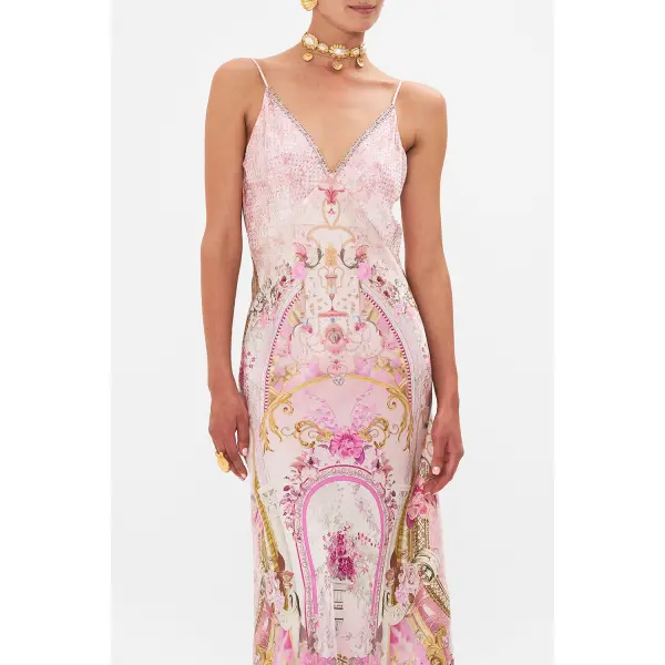 V Neck Full Length Bias Slip Dress - Image 5