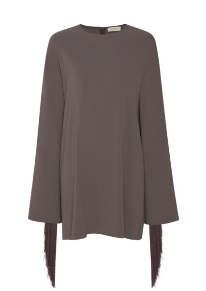 Lapointe Crepe Shift Dress With Fringe