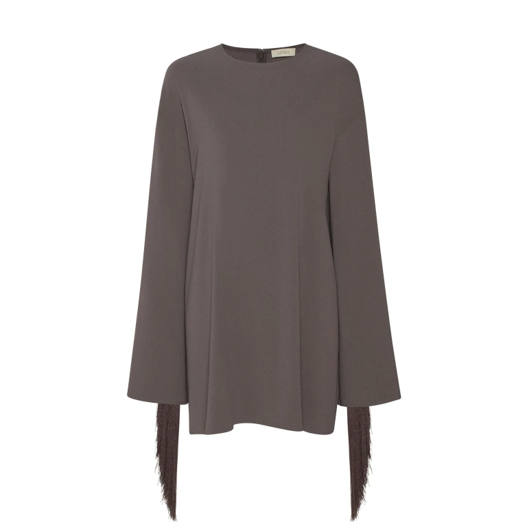 Lapointe Crepe Shift Dress With Fringe