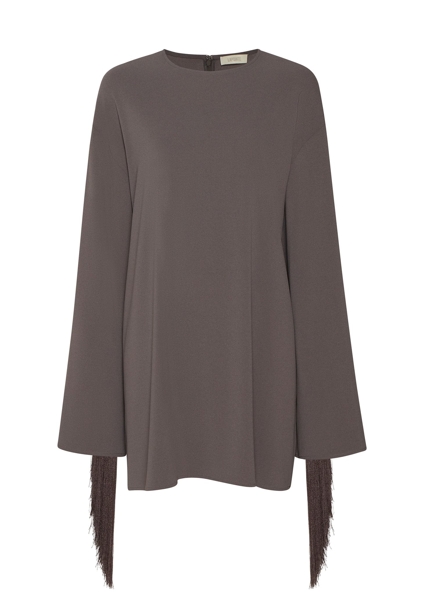 Lapointe Crepe Shift Dress With Fringe