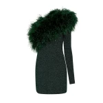 Lapointe-Metallic-Jersey-One-Shoulder-Dress-With-Feathers Lapointe Metallic Jersey One Shoulder Dress With Feathers