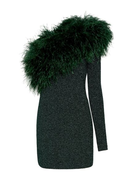 Lapointe Metallic Jersey One Shoulder Dress With Feathers