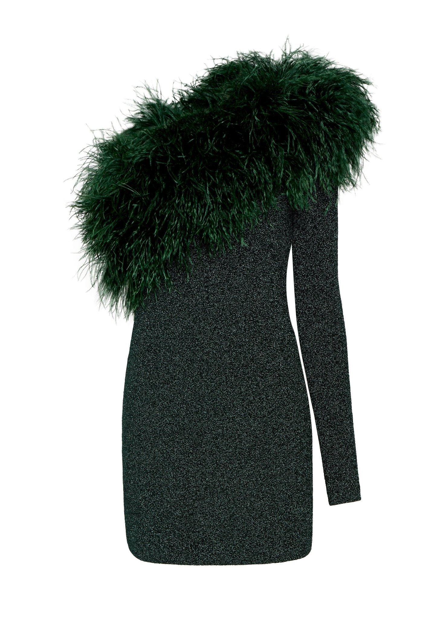 Lapointe Metallic Jersey One Shoulder Dress With Feathers