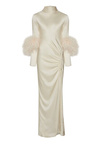 Lapointe Satin Bias Feather Tab Dress With Slit