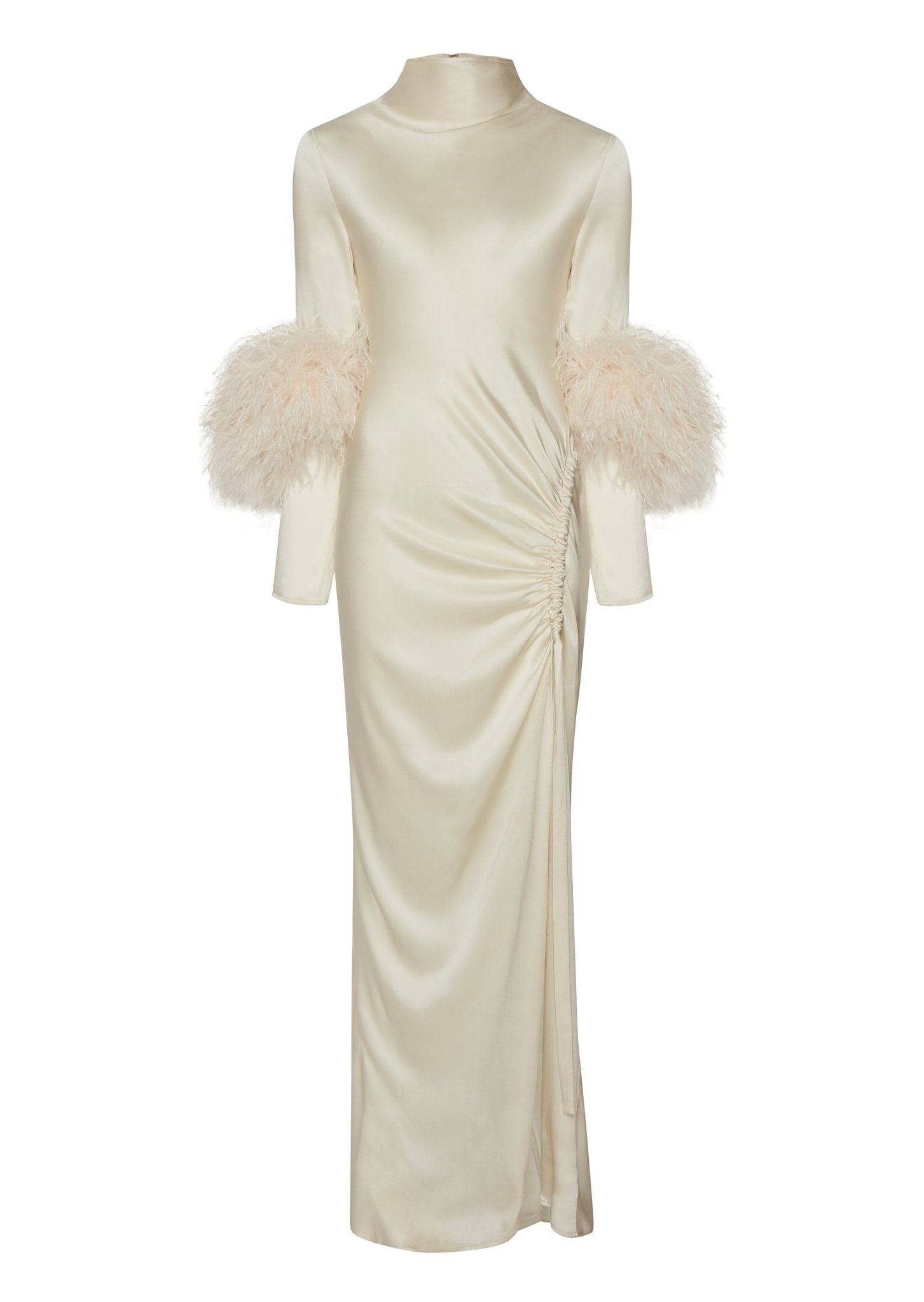 Lapointe Satin Bias Feather Tab Dress With Slit