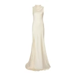 Lapointe Satin Drape Neck Sleeveless Gown
