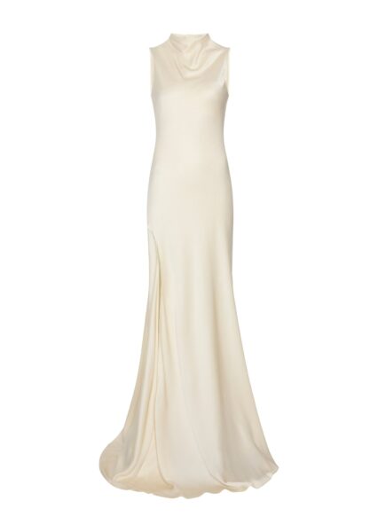 Lapointe Satin Drape Neck Sleeveless Gown