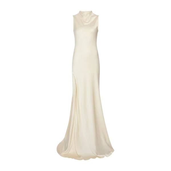 Lapointe Satin Drape Neck Sleeveless Gown