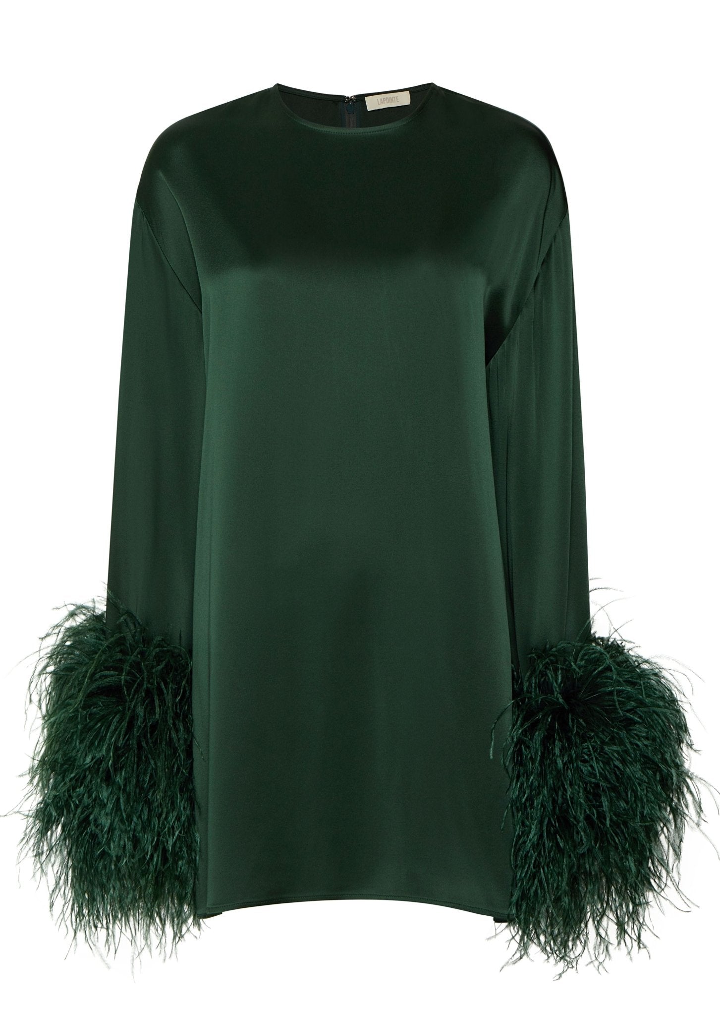 Lapointe Satin Shift Dress With Feathers