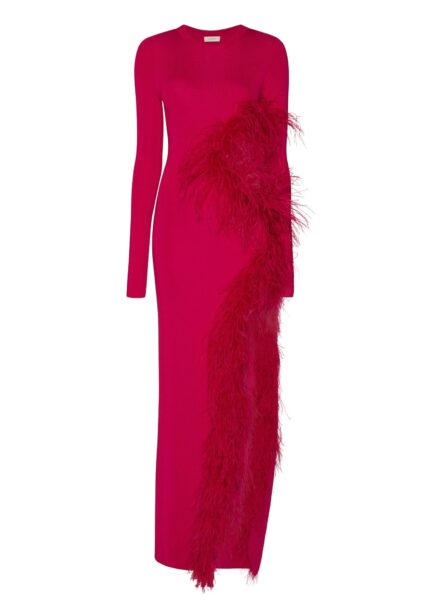Lapointe Shiny Viscose Cut-Out Dress With Feathers