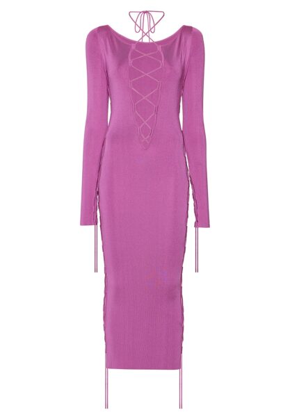 Lapointe Shiny Viscose Longsleeve Lace Up Dress