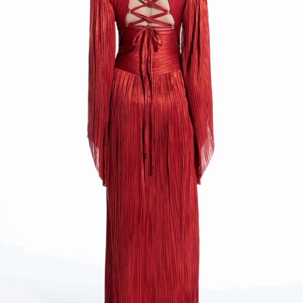 Maria Lucia Hohan Alana Flared Sleeves And A Plunging Red Maxi Dress