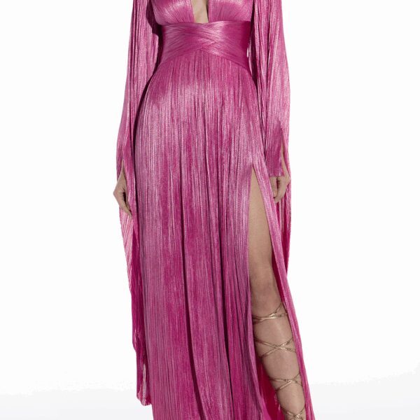 Maria Lucia Hohan Crystal Flared Sleeves Column Maxi Dress