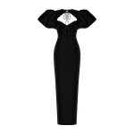Rasario Satin Draped Off-The-Shoulders Long Midi Dress