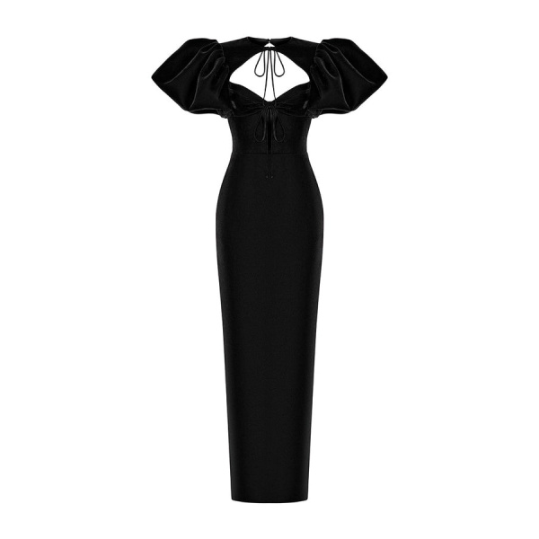 Rasario Satin Draped Off-The-Shoulders Long Midi Dress