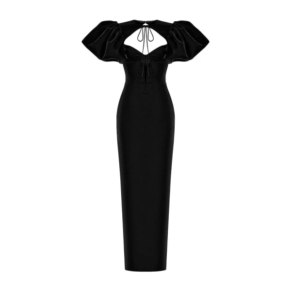 Rasario Satin Draped Off-The-Shoulders Long Midi Dress