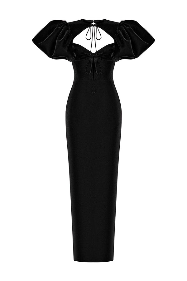Rasario Satin Draped Off-The-Shoulders Long Midi Dress
