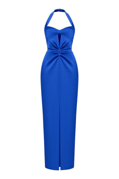 Rasario Satin Draped Off-The-Shoulders Long Midi Dress