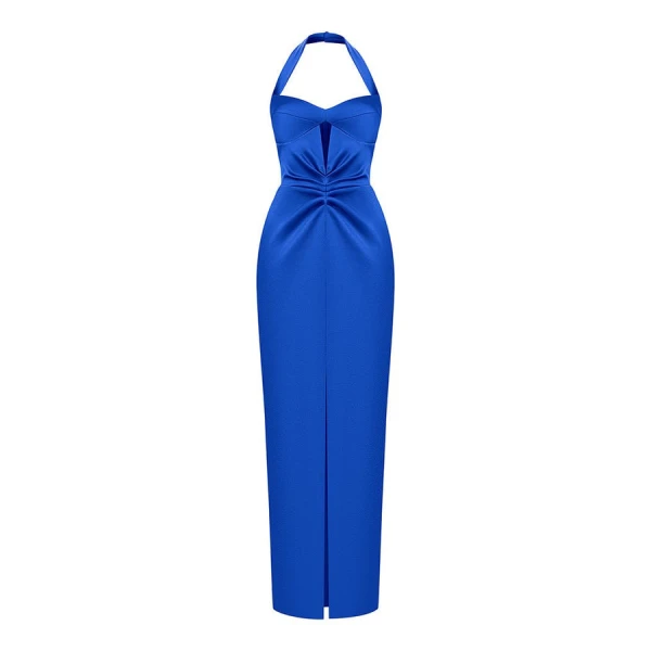 Rasario Satin Draped Off-The-Shoulders Long Midi Dress
