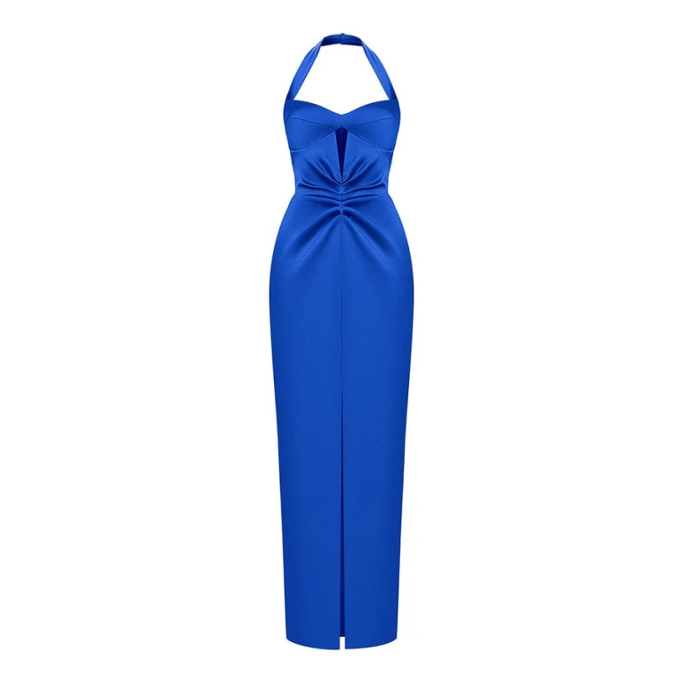 Rasario Satin Draped Off-The-Shoulders Long Midi Dress