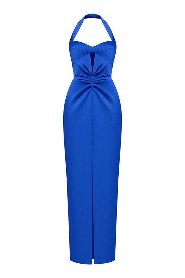 Rasario Satin Draped Off-The-Shoulders Long Midi Dress