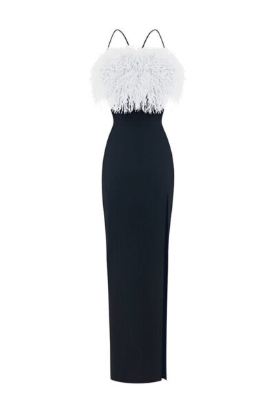Rasario Satin Long Midi Dress With A Cutout