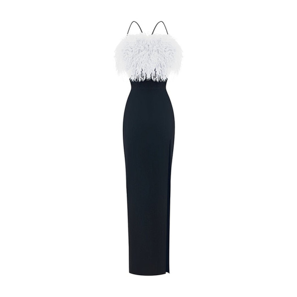 Rasario Satin Long Midi Dress With A Cutout