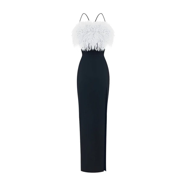 Rasario Satin Long Midi Dress With A Cutout