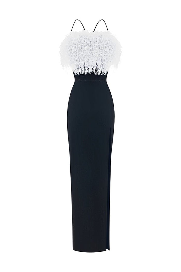 Rasario Satin Long Midi Dress With A Cutout