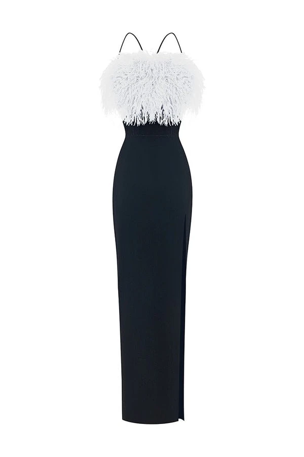 Rasario-Satin-Long-Midi-Dress-With-A-Cutout Rasario Satin Long Midi Dress With A Cutout