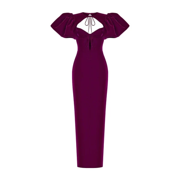 Rasario Satin Long Midi Dress With A Draped Skirt