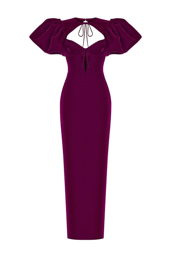 Rasario Satin Long Midi Dress With A Draped Skirt