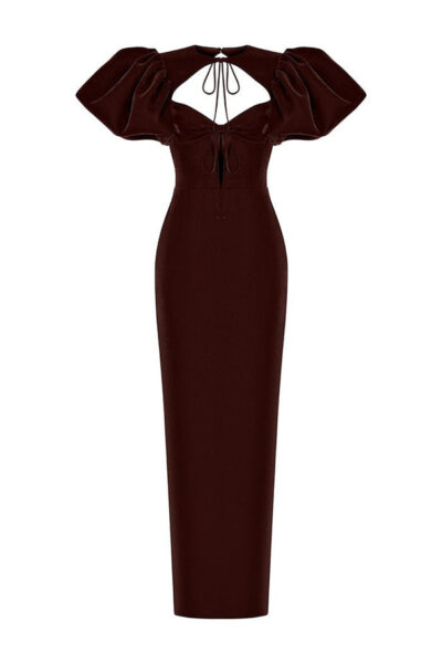 Rasario Velvet And Satin Maxi Dress With A Side Slit