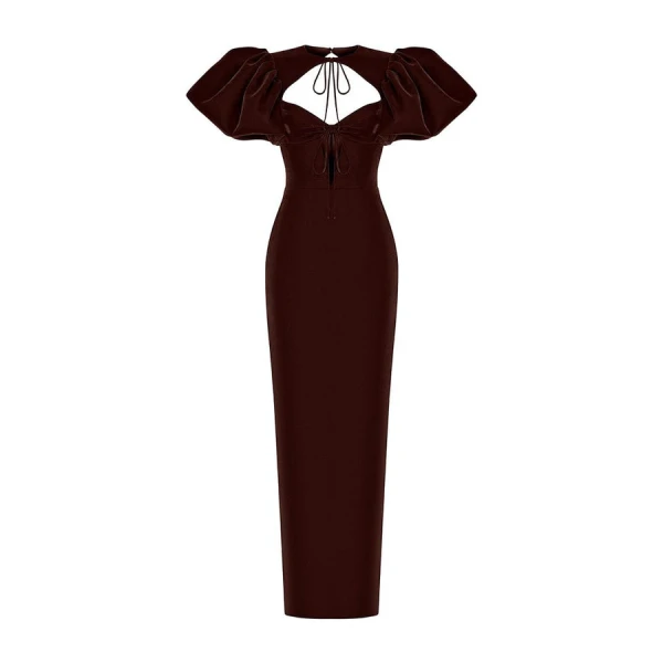 Rasario Velvet And Satin Maxi Dress With A Side Slit