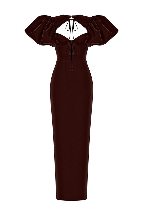 Rasario Velvet And Satin Maxi Dress With A Side Slit