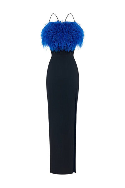 Rasario Velvet Corset Maxi Dress With A Draped Skirt