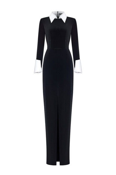 Rasario Velvet Gown With Ruffled Skirt
